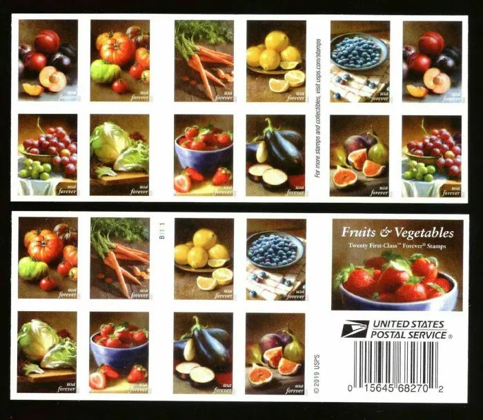 USPS Fruits and Vegetables (Book of 20) (Plums, Cherry Tomatoes, Carro –  South Gate Pack N Ship